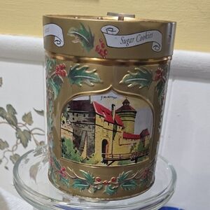 Christmas German Musical Cookie Tin Canister Music Box Gold Silent night